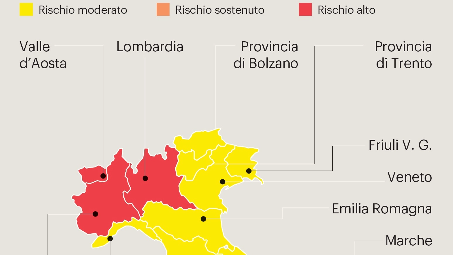 La mappa del contagio nelle regioni del Nord Italia
