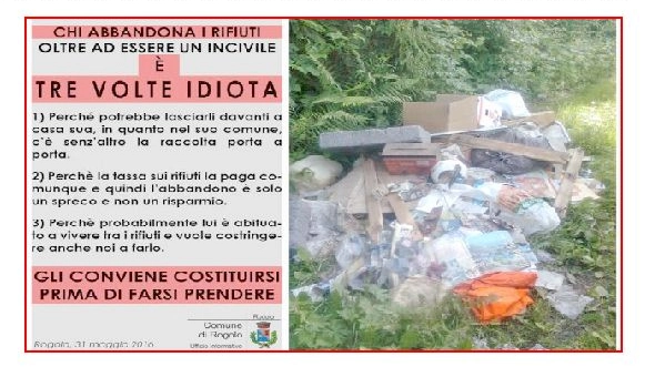 I rifiuri abbandonati e la locandina pubblicata dal sindaco di Rogolo