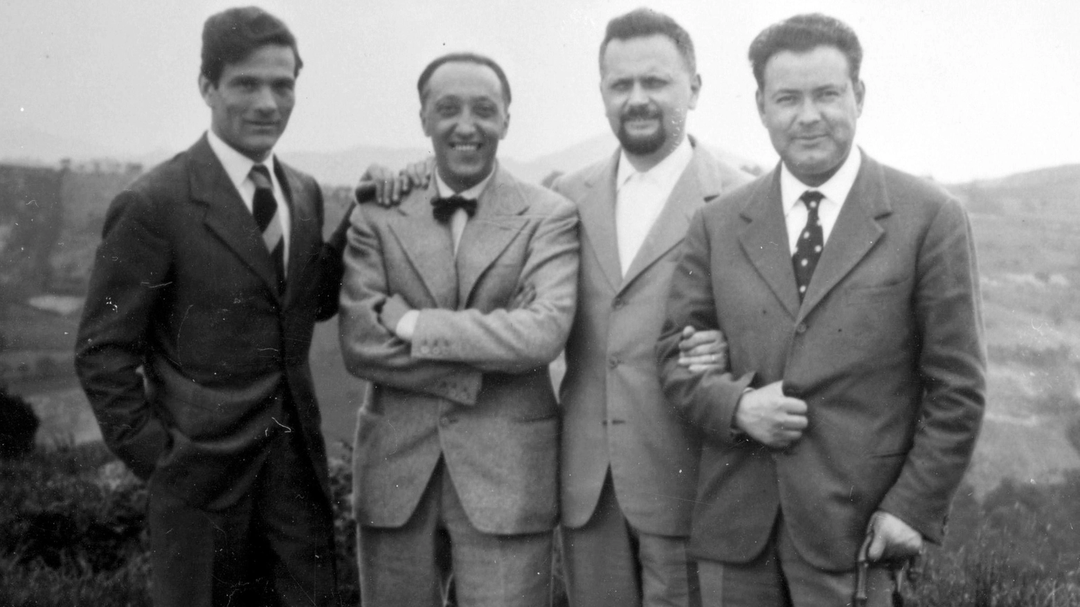 Da sinistra Pierpaolo Pasolini, Roberto Roversi, Francesco Leonetti