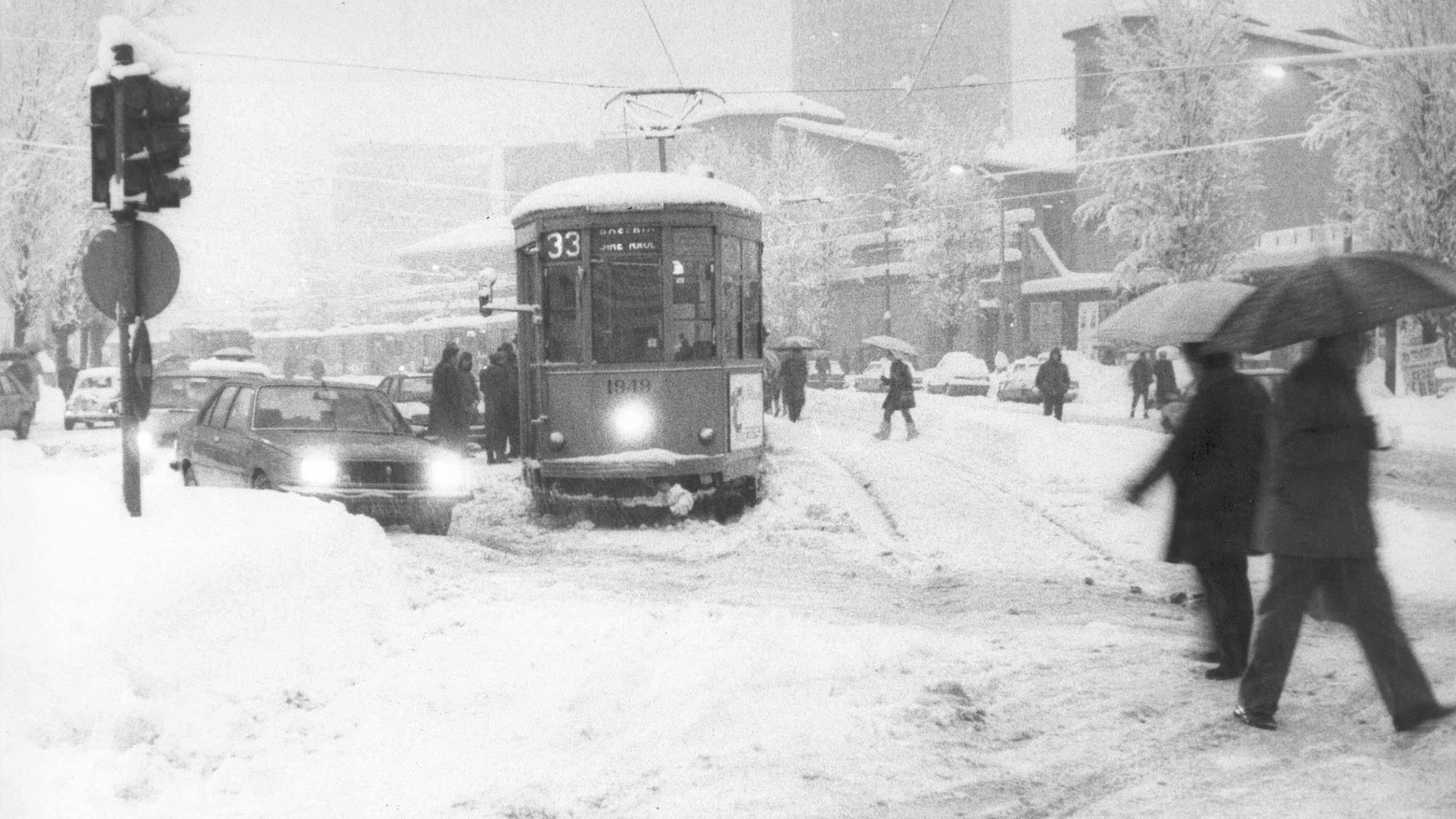 Uno scatto della nevicata dell'85 a Milano