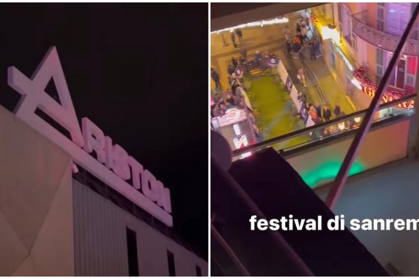 Le immagini pubblicate su Instagram dallo scalatore di Sanremo in cima all'Ariston