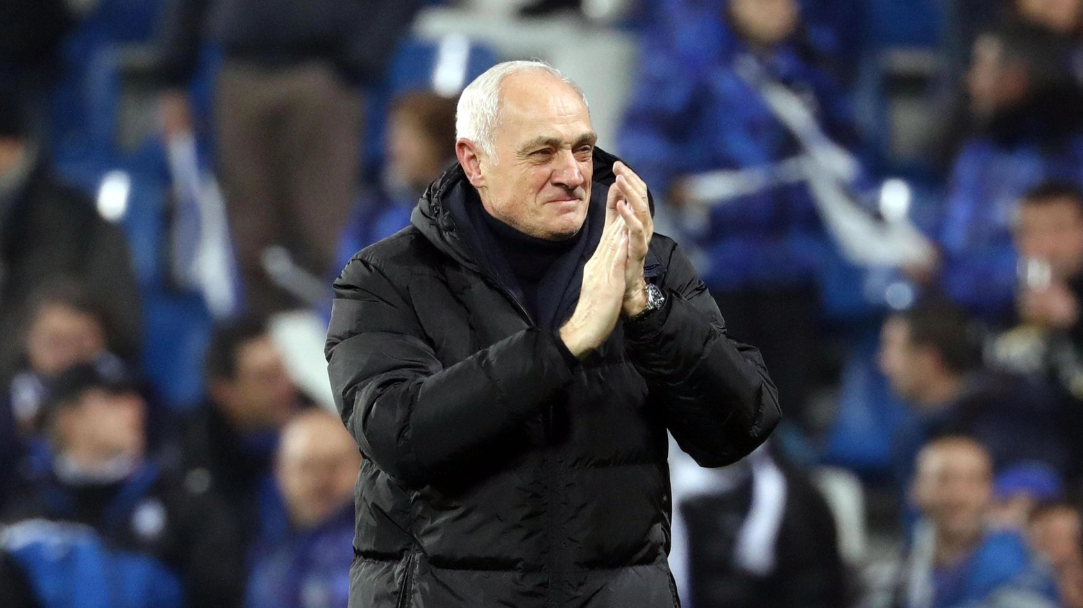 Antonio Percassi celebra la vittoria in Europa League dell'Atalanta contro l'Olympique Lyon Antonio Percassi celebra la vittoria in Europa League dell'Atalanta contro l'Olympique Lyon