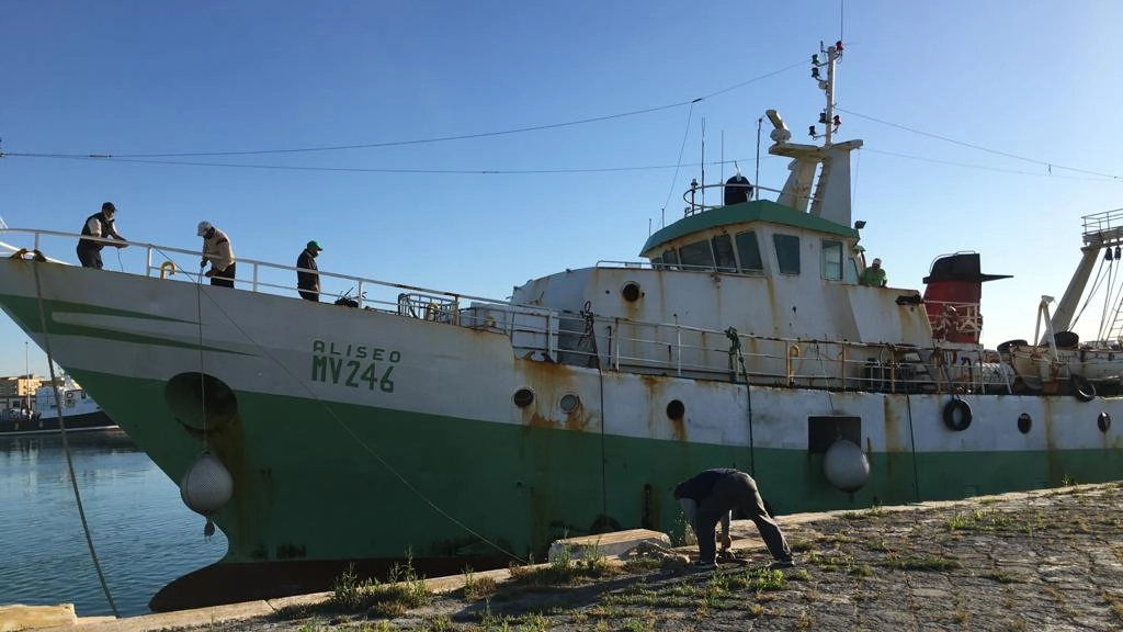 Il peschereccio 'Aliseo' giunto al porto nuovo di Mazara del Vallo (Ansa)