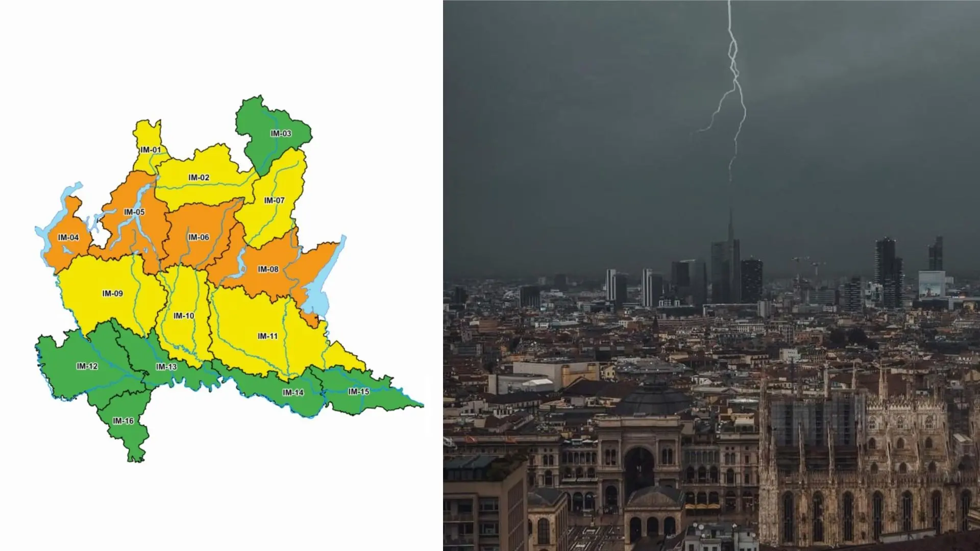 Allerta meteo Lombardia arancione e gialla per temporali forti. E torna anche la neve