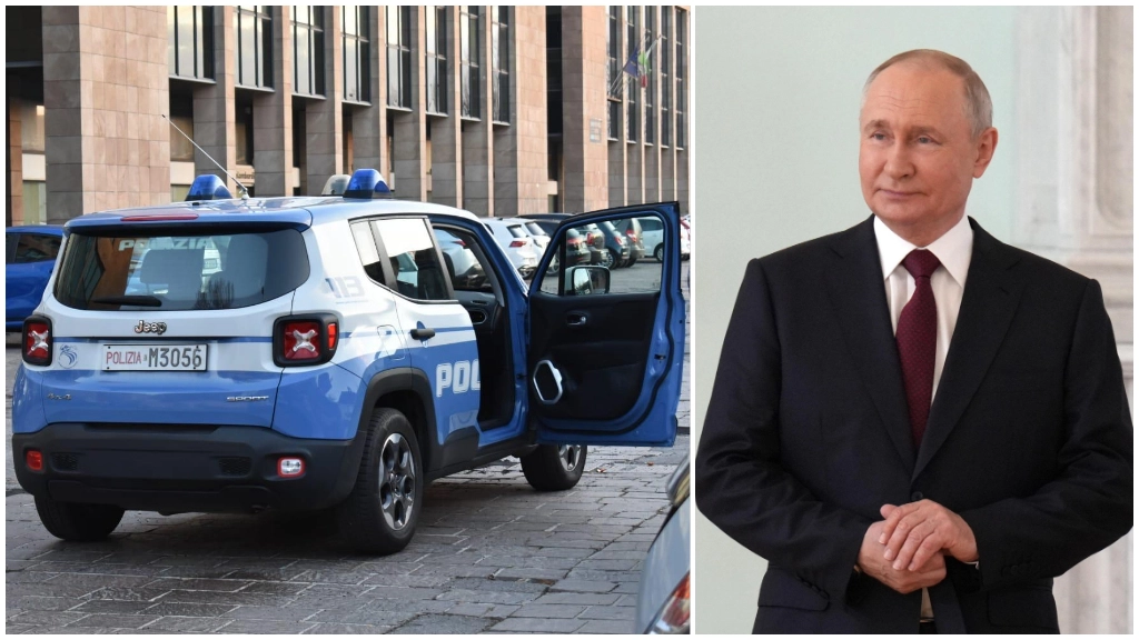 Polizia a Monza; a destra, Vladimir Putin