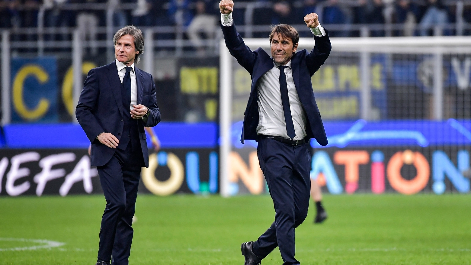 La gioia di Conte per la vittoria dell'Inter