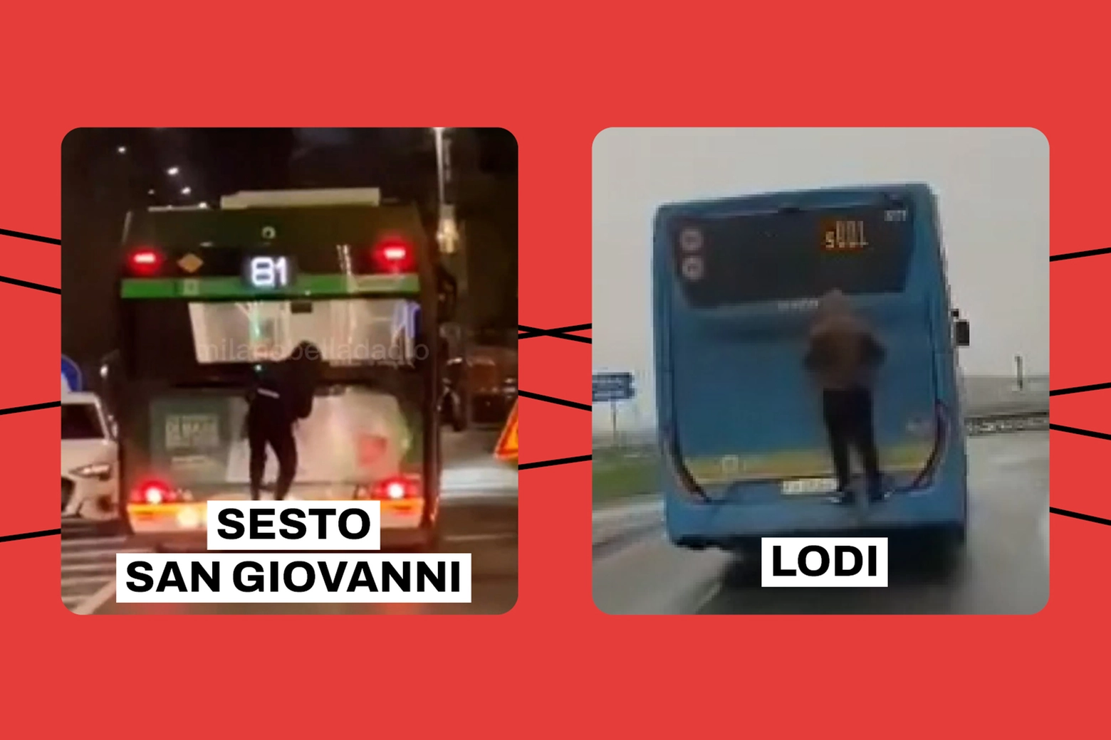 Casi di bus surfing a Sesto San Giovanni e Lodi
