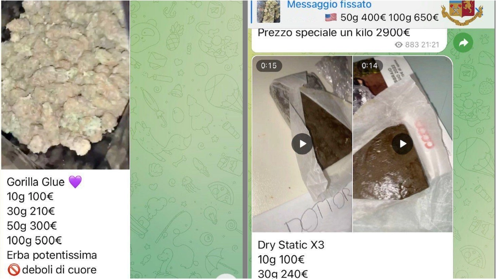 La droga venduta con annunci sui social visibili sui telefonini: due immagini diffuse dalla Questura di Monza
