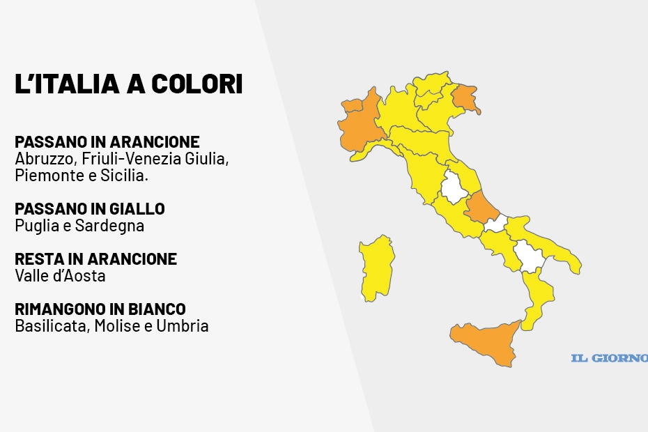 La nuova mappa dei colori delle regioni italiane
