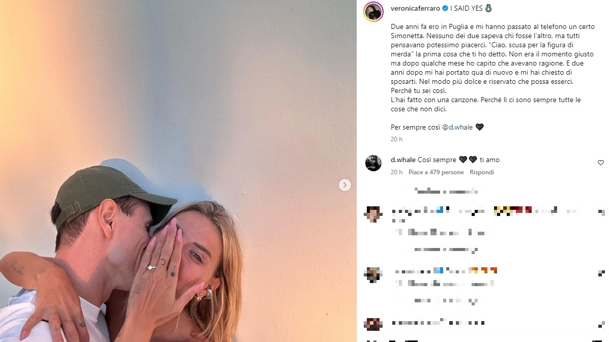 Veronica Ferraro si sposa, l'annuncio su Intstagram
