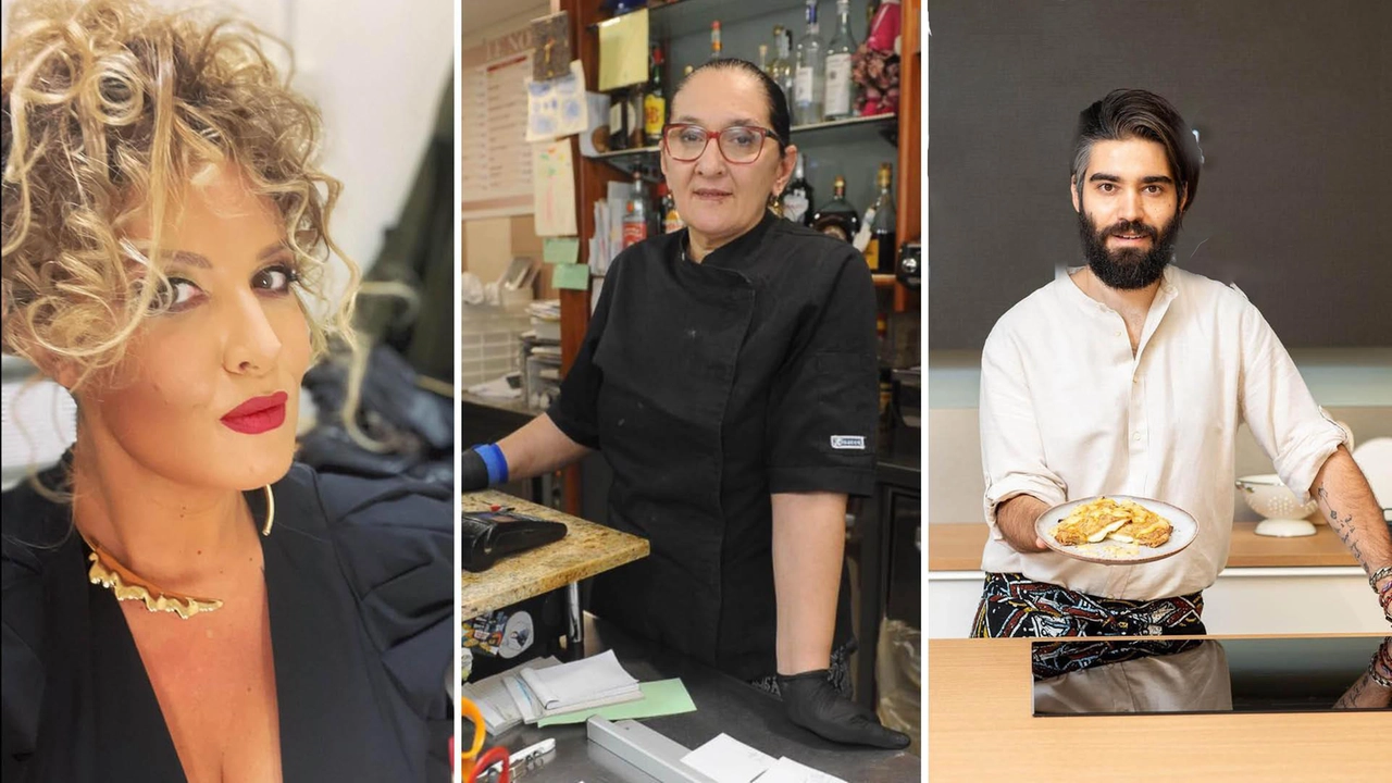Da sinistra: Selvaggia Lucarelli, la titolare della pizzeria di Sant'Angelo Giovanna Pedretti e Lorenzo Biagiarelli, chef e compagno della giornalista