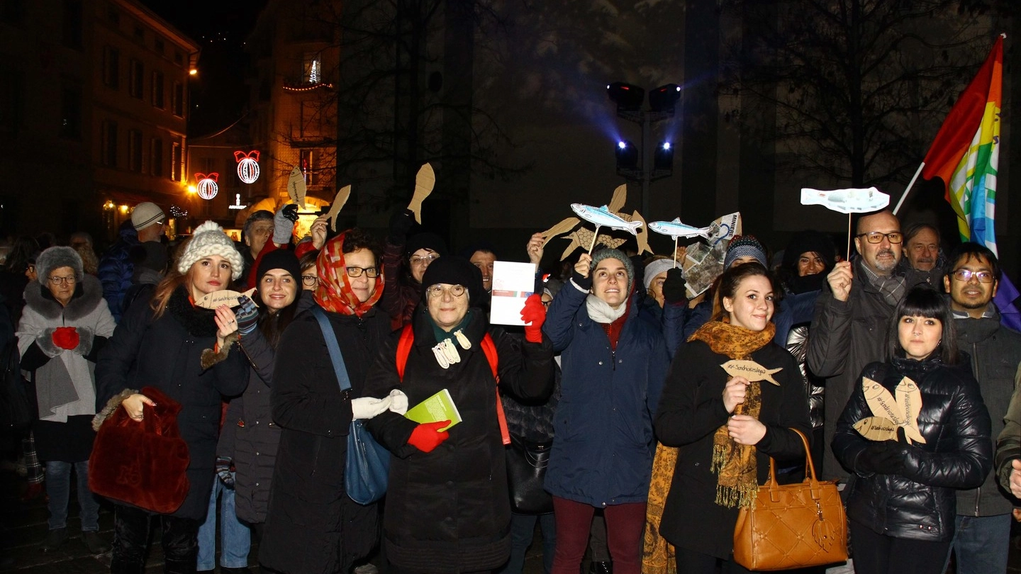 Le Sardine in piazza a Sondrio (Anp)