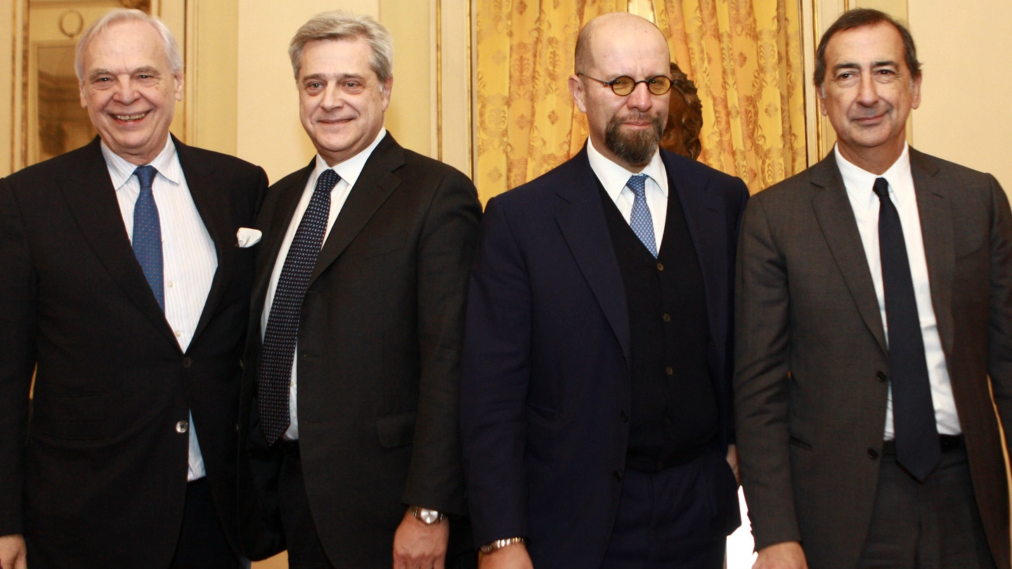 Il sovrintendente Alexander Pereira, il dg di Allianz Maurizio Devescovi, l’ad Giacomo Campora e il sindaco Giuseppe Sala