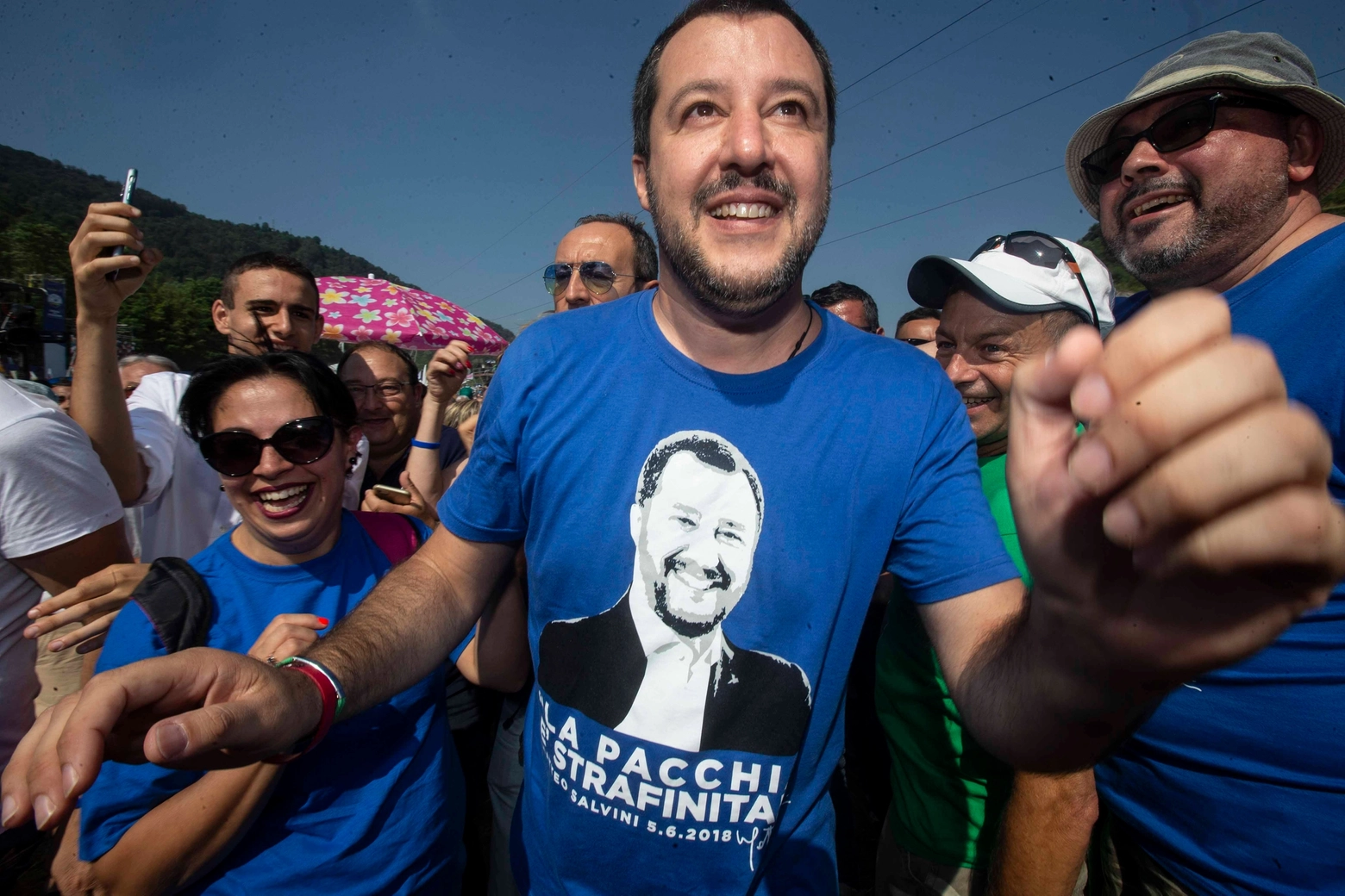 L'arrivo di Salvini a Pontida 2018