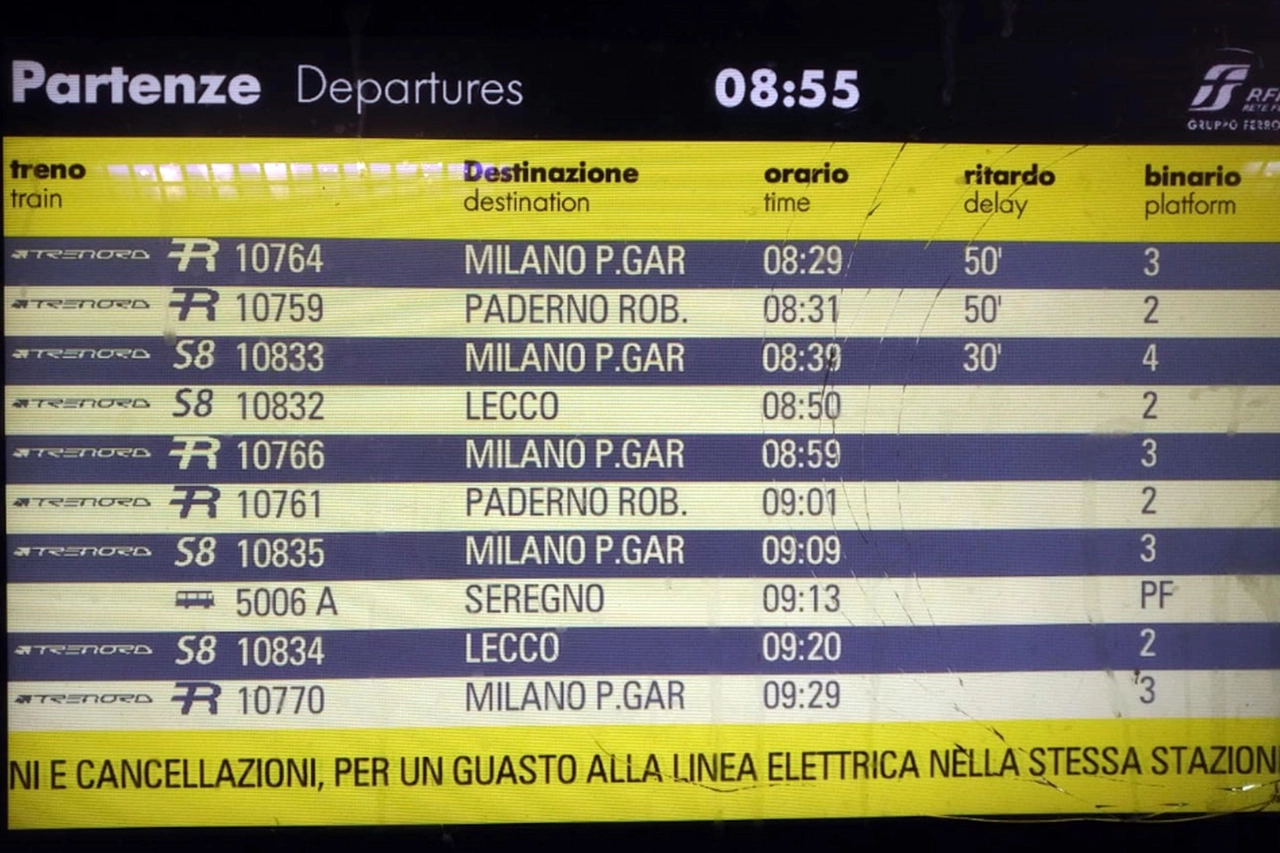 Il tabellone segnala i ritardi 