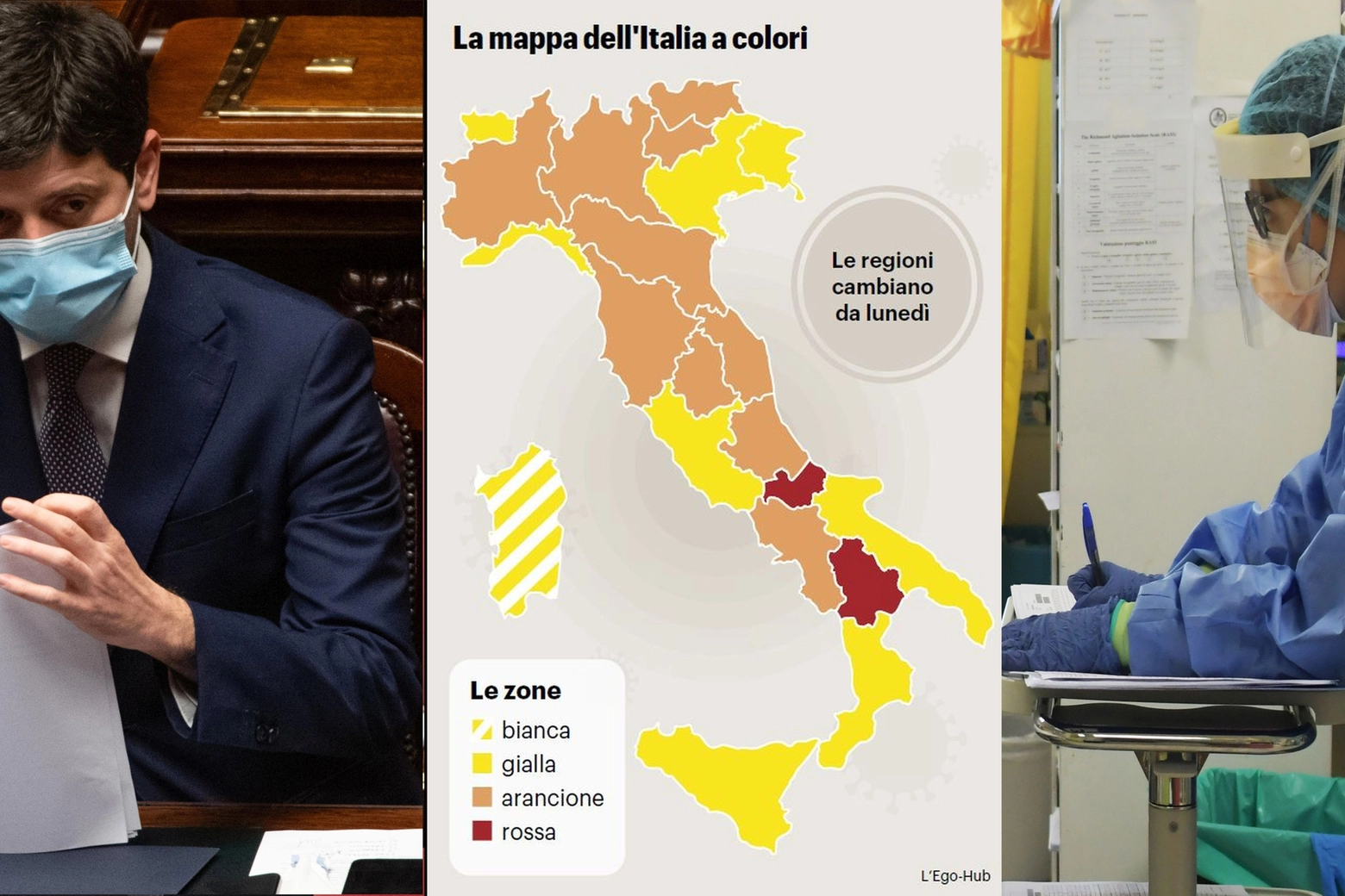 Nuova mappa dell'Italia a colori da oggi, lunedì 1 marzo