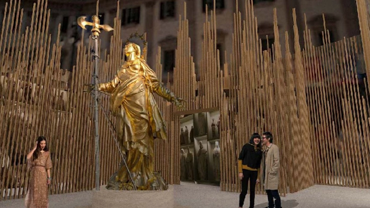 Un rendering dell'esposizione della Madonnina bis, rende l'idea delle dimensioni della statua