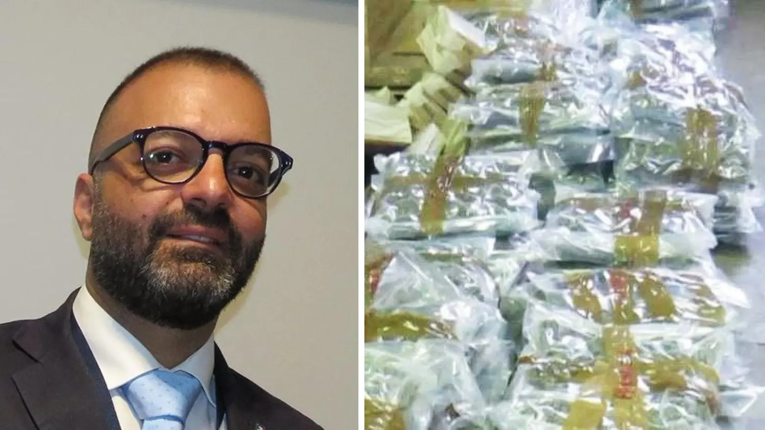 Rosario d'Onofrio e parte della droga sequestrata nell'operazione Rosario d'Onofrio e parte della droga sequestrata nell'operazione