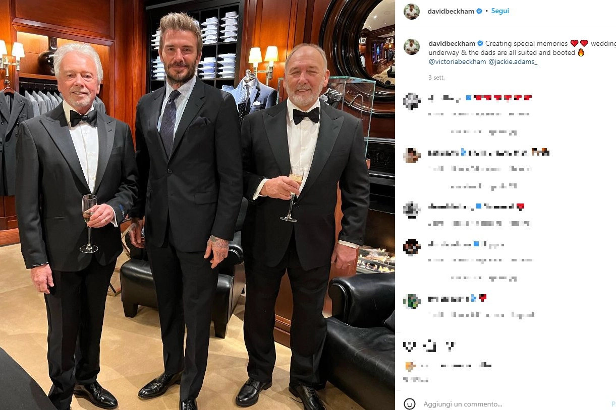 Il post di david Beckham con gli abiti per il matrimonio del figlio (Foto Instagram)