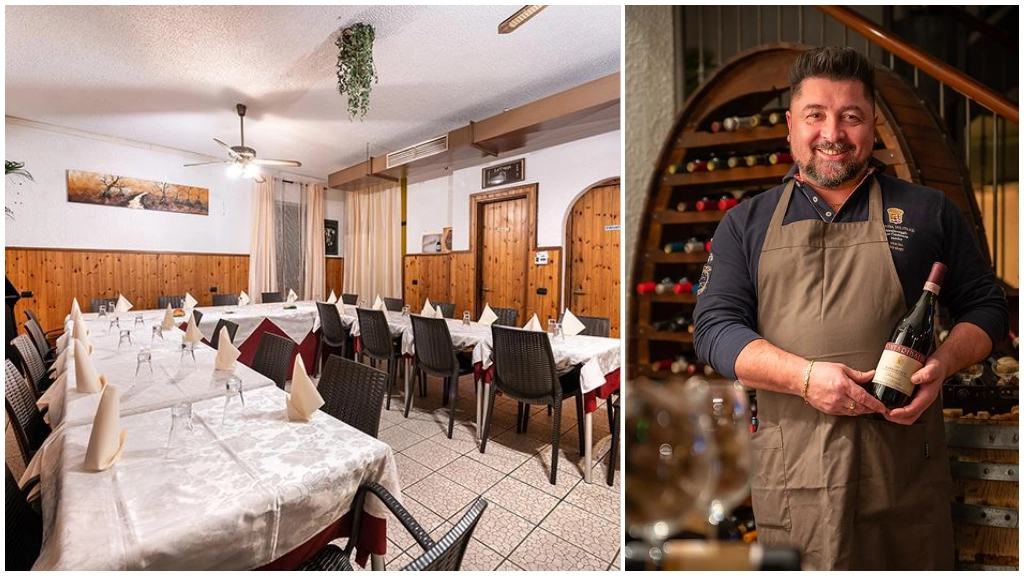 L'interno della Vecchia Cantina; a lato, Cristian Calò