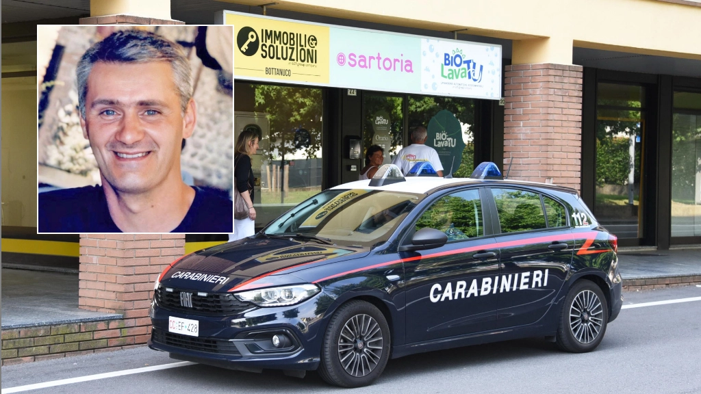 Bottanuco, i carabinieri sotto la casa dell'omicidio. Nel riquadro, la vittima: Giambattista Corna Bottanuco, i carabinieri sotto la casa dell'omicidio. Nel riquadro, la vittima: Giambattista Corna