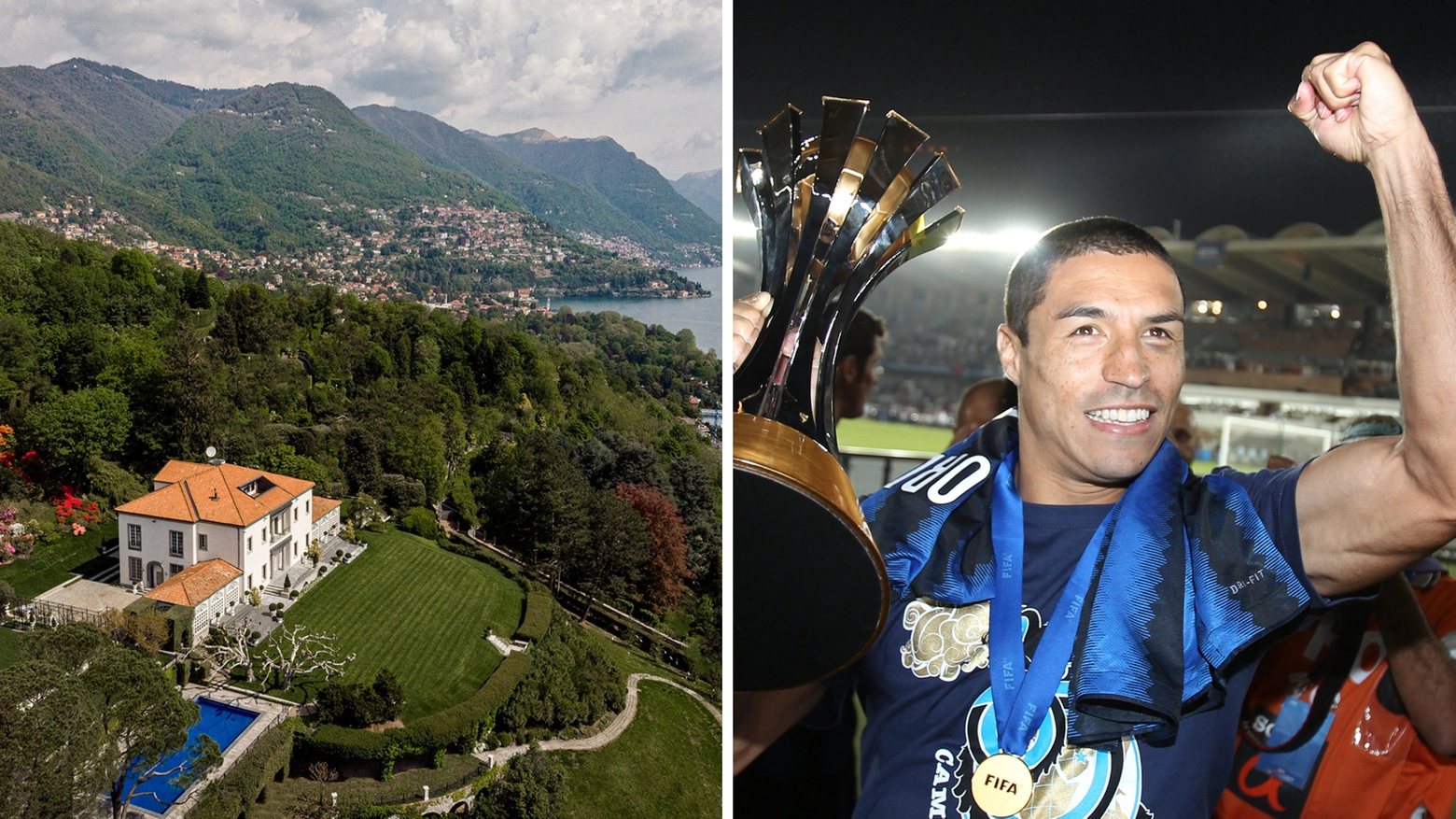 Villa Bonomi (a sinistra) e l'ex difensore dell'Inter Ivan Ramiro Cordoba