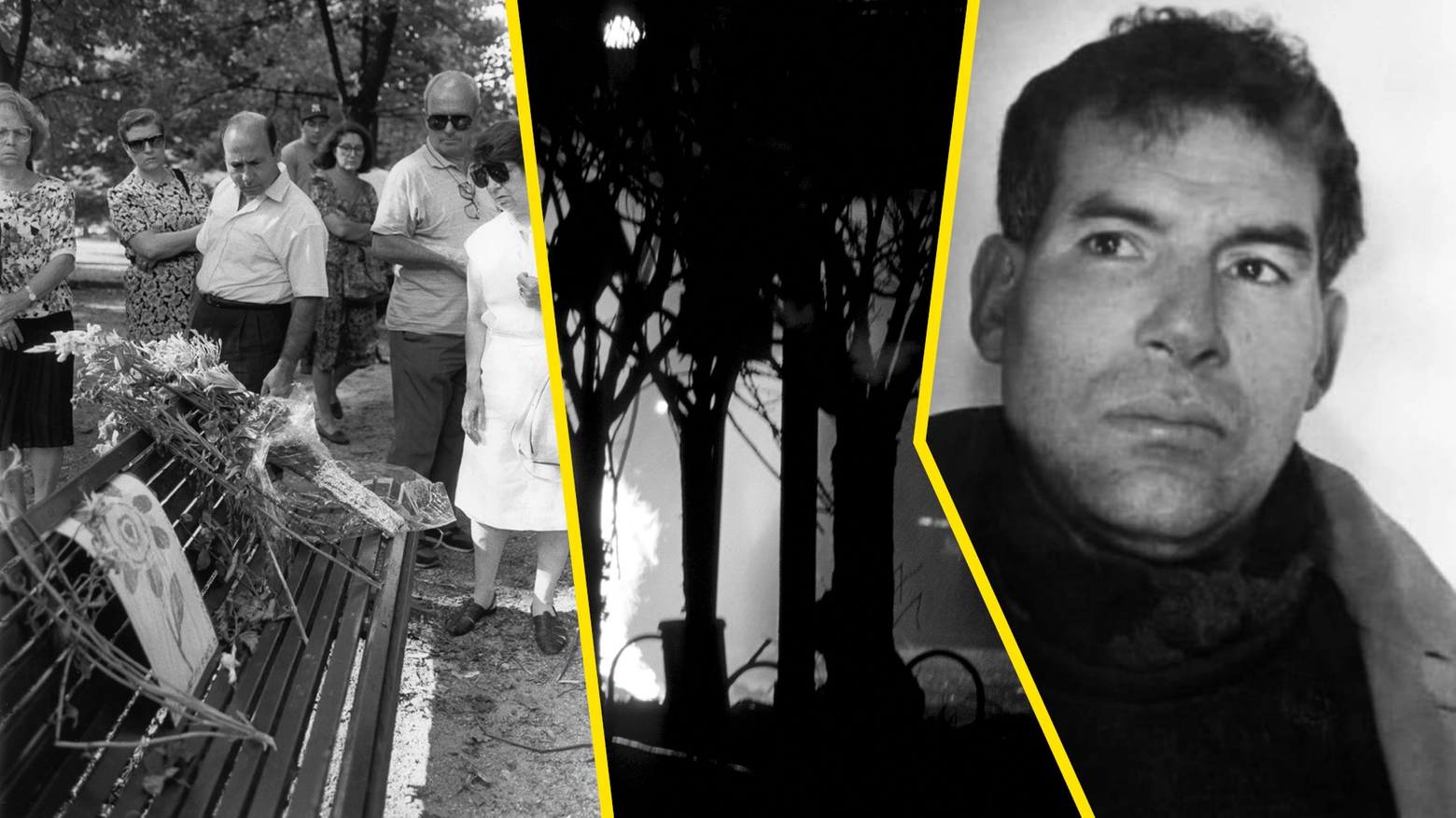 Driss Moussafir (a destra) e le persone che dopo la strage posano fuori sulla panchina dove è morto