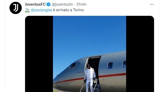 Il Tweet della Juventus che saluta l'arrivo di Pogba