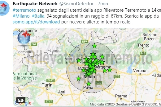 Le prime segnalazioni del terremoto a Milano