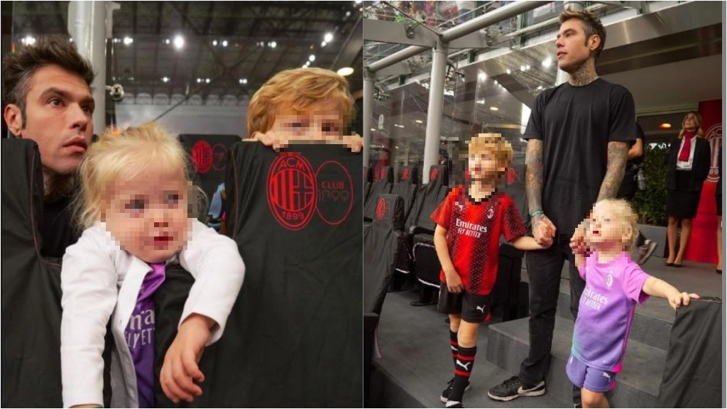 Le immagini postate da Fedez del pomeriggio allo stadio di San Siro coi figli Leone e Vittoria