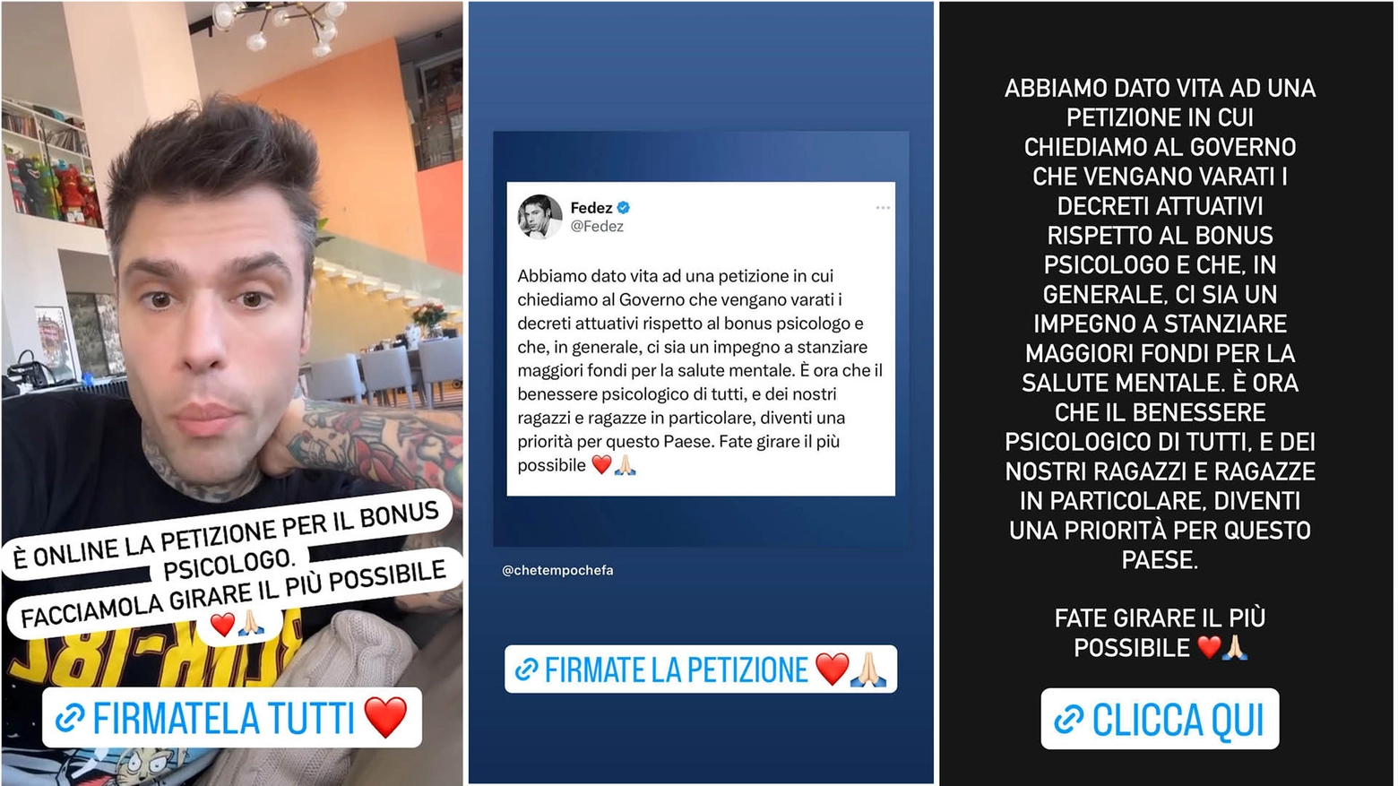 Fedez lancia la raccolta firme per il bonus psicologo