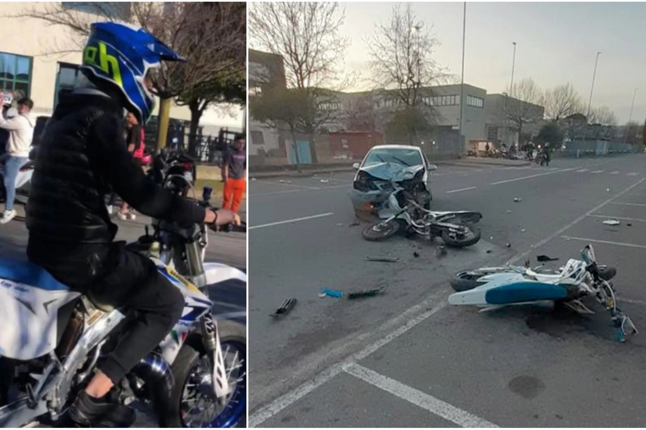 Christian Donzello in un'immagine presa da Instagram e i mezzi coinvolti nell'incidente