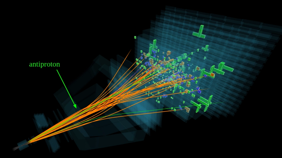Collisione fra protoni registrata dal Large Hadron Collider (foto Cern)
