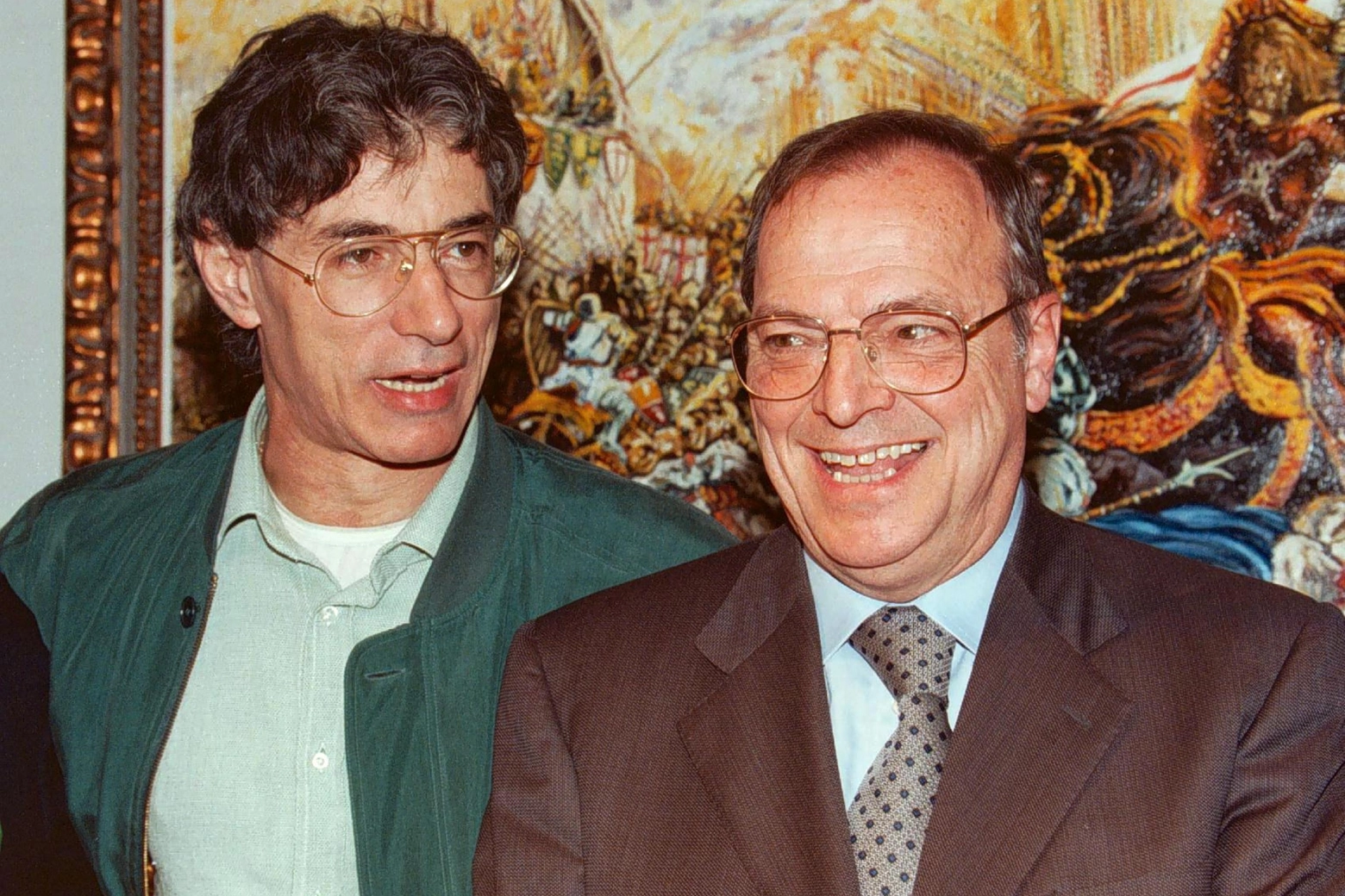 Formentini (a destra), allora sindaco di Milano, insieme a Umberto Bossi (a sinistra)