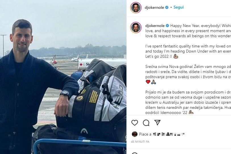 Djokovic nel post di Instagram
