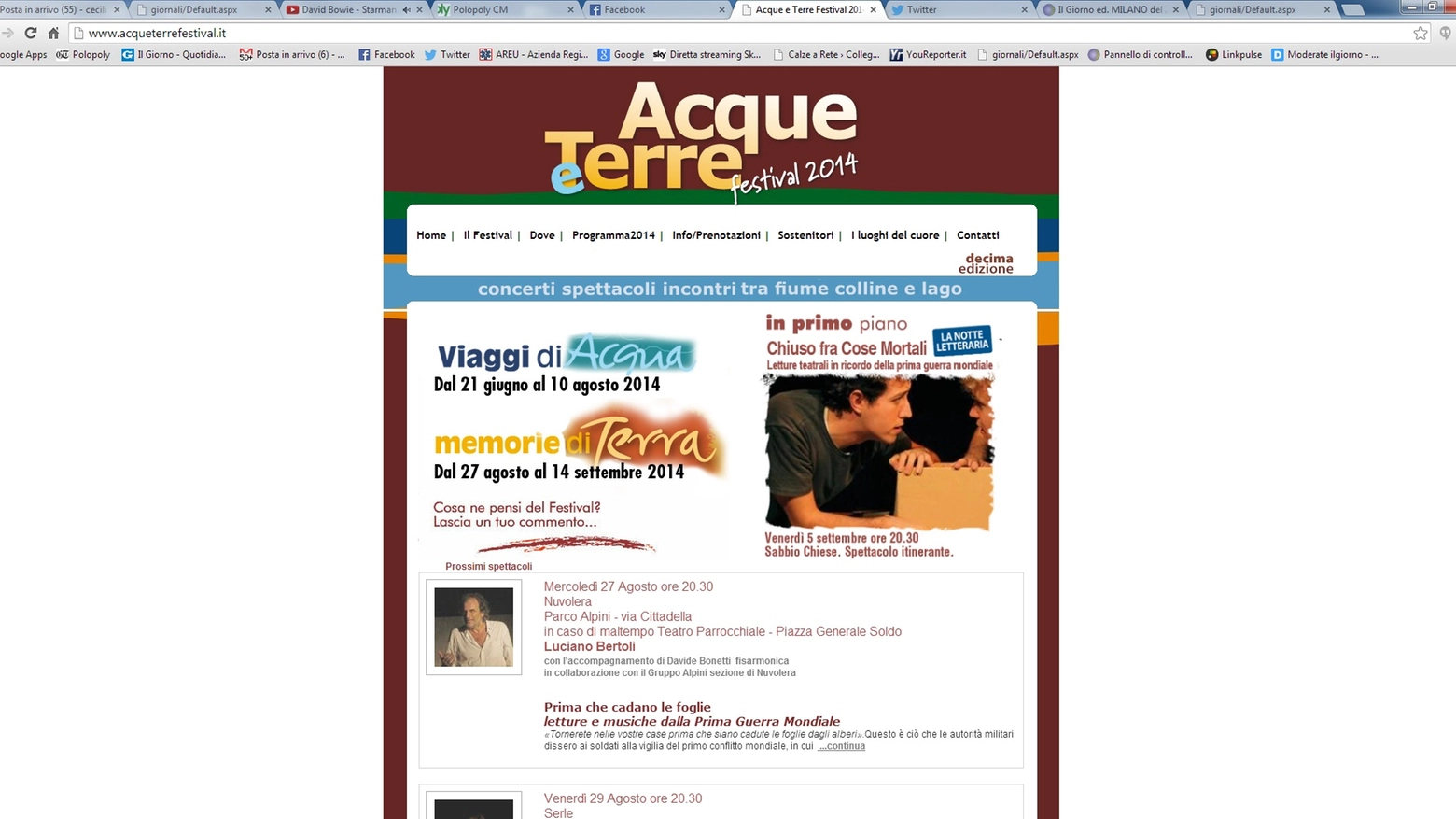Le giornate dedicate all’acqua sono lontane. Viaggi passati e conclusi, che hanno lasciato dietro di sé ricordi ed emozioni. Adesso è la volta della seconda parte del Festival «Acque e Terre», tappa di fine agosto per il festival lombardo che questa volta si concentra sulle «Memorie di terra»