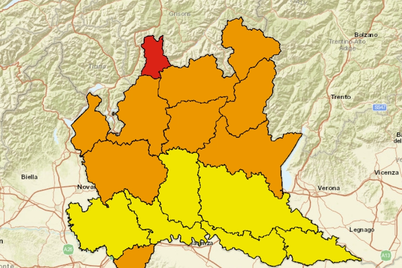 L'allerta meteo nelle varie zone della Lombardia (Regione Lombardia)