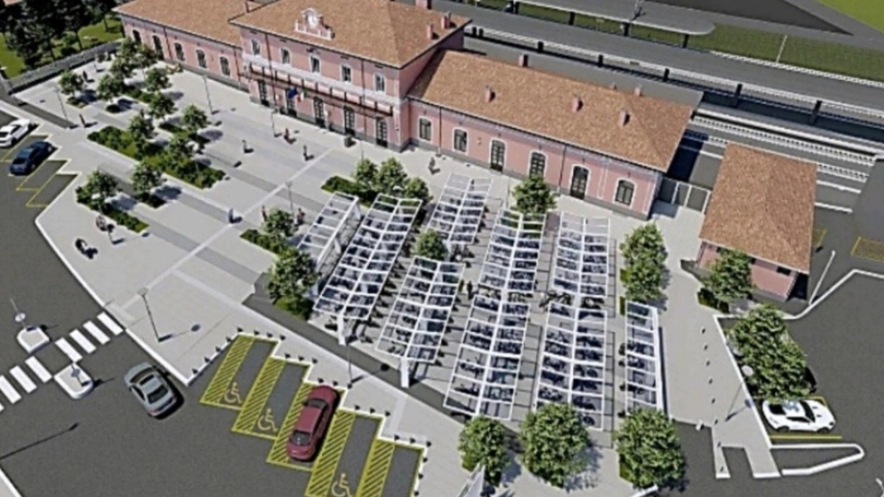 Il rendering della nuova stazione di Lodi in cui sorgerà la nuova sede Polfer