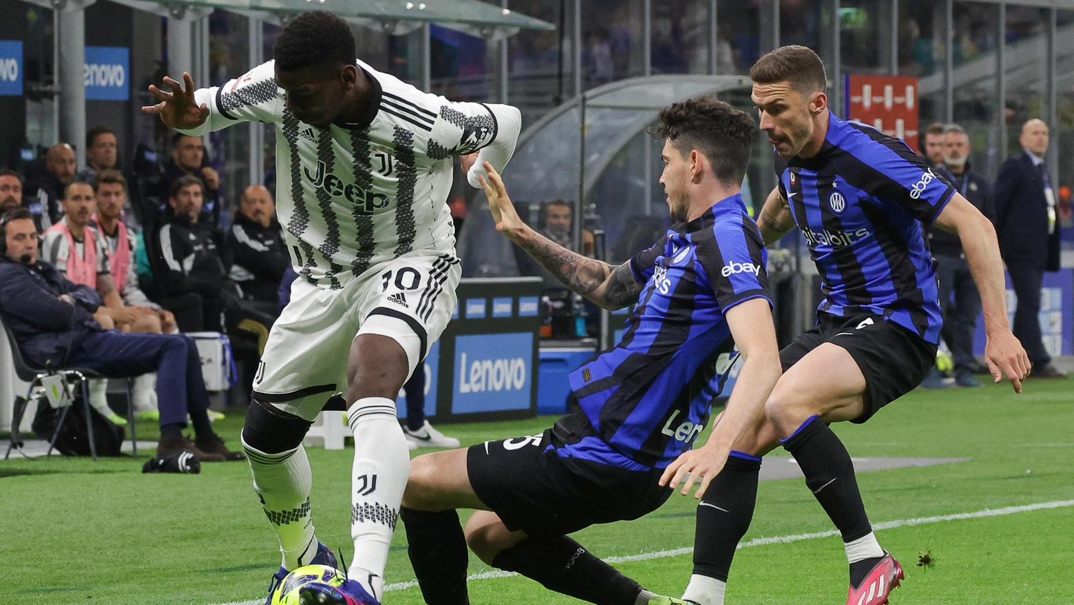 Paul Pogba, Alessandro Bastoni e Robin Gosens Paul Pogba, Alessandro Bastoni e Robin Gosens