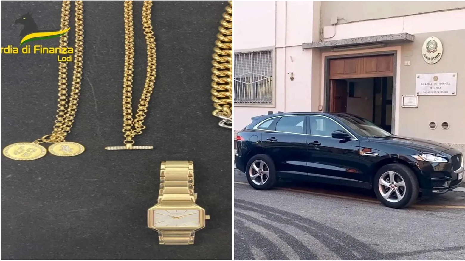 Alcuni beni confiscati al mago Candido: gioielli, orologi e una Jaguar