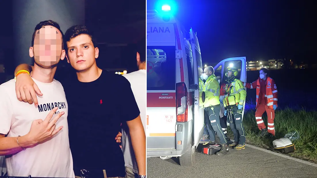Mattia Maiocchi, la vittima. Accanto, i soccorsi sul luogo dell'incidente Mattia Maiocchi, la vittima. Accanto, i soccorsi sul luogo dell'incidente