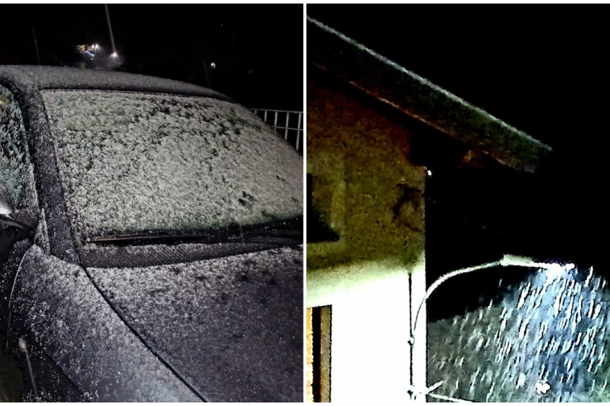 Due immagini della nevicata in Valle Camonica