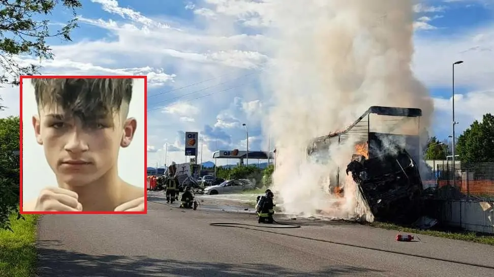 L'incidente a Ospitaletto e, nel riquadro, Christian Poletto L'incidente a Ospitaletto e, nel riquadro, Christian Poletto