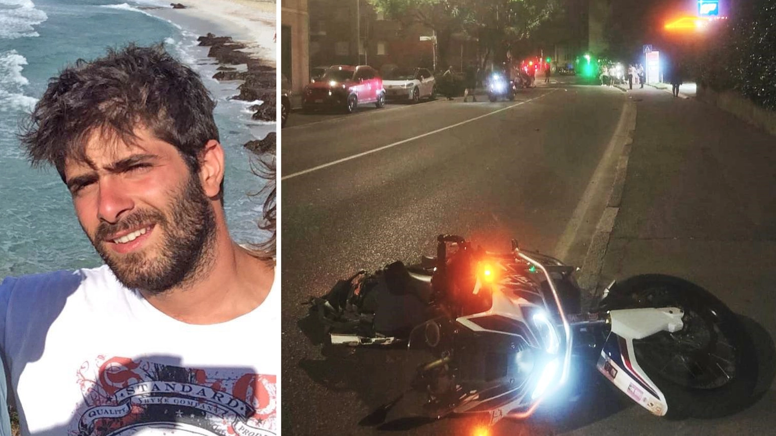 Andrea Dall'Ara e la sua moto, dopo l'incidente in via Broseta, a Milano