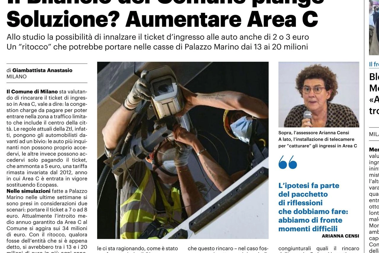 L’anticipazione del Giorno sull’idea di rincaro Area C