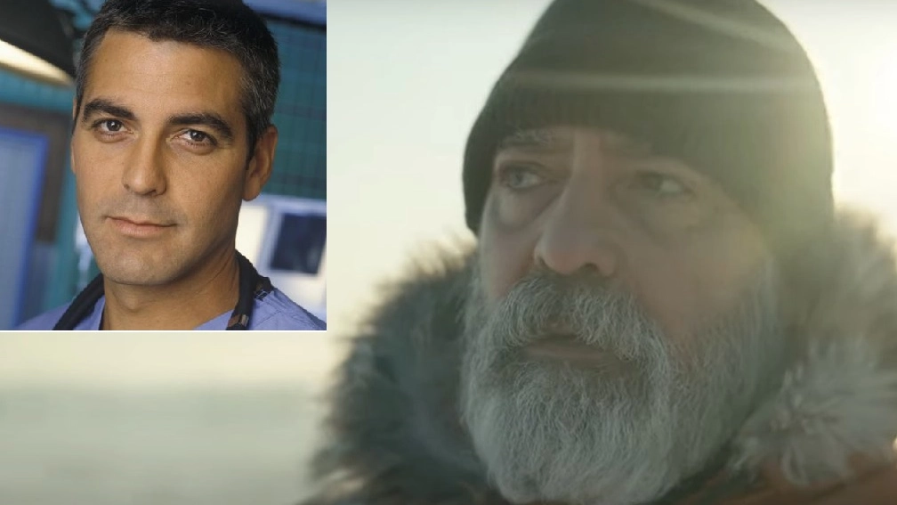 George Clooney in "E.R." (nel riquadro) e in "The Midnight Sky"