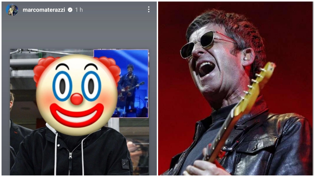 Il fotomontaggio di Marco Materazzi su Instagram e, a destra, Noel Gallagher