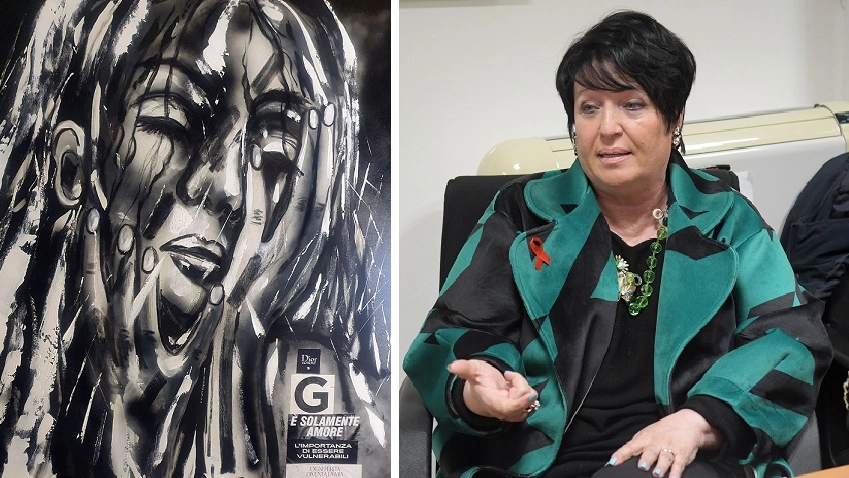 Il quadro dedicato a Giulia Tramontano e l'artista Carla Bruschi Il quadro dedicato a Giulia Tramontano e l'artista Carla Bruschi