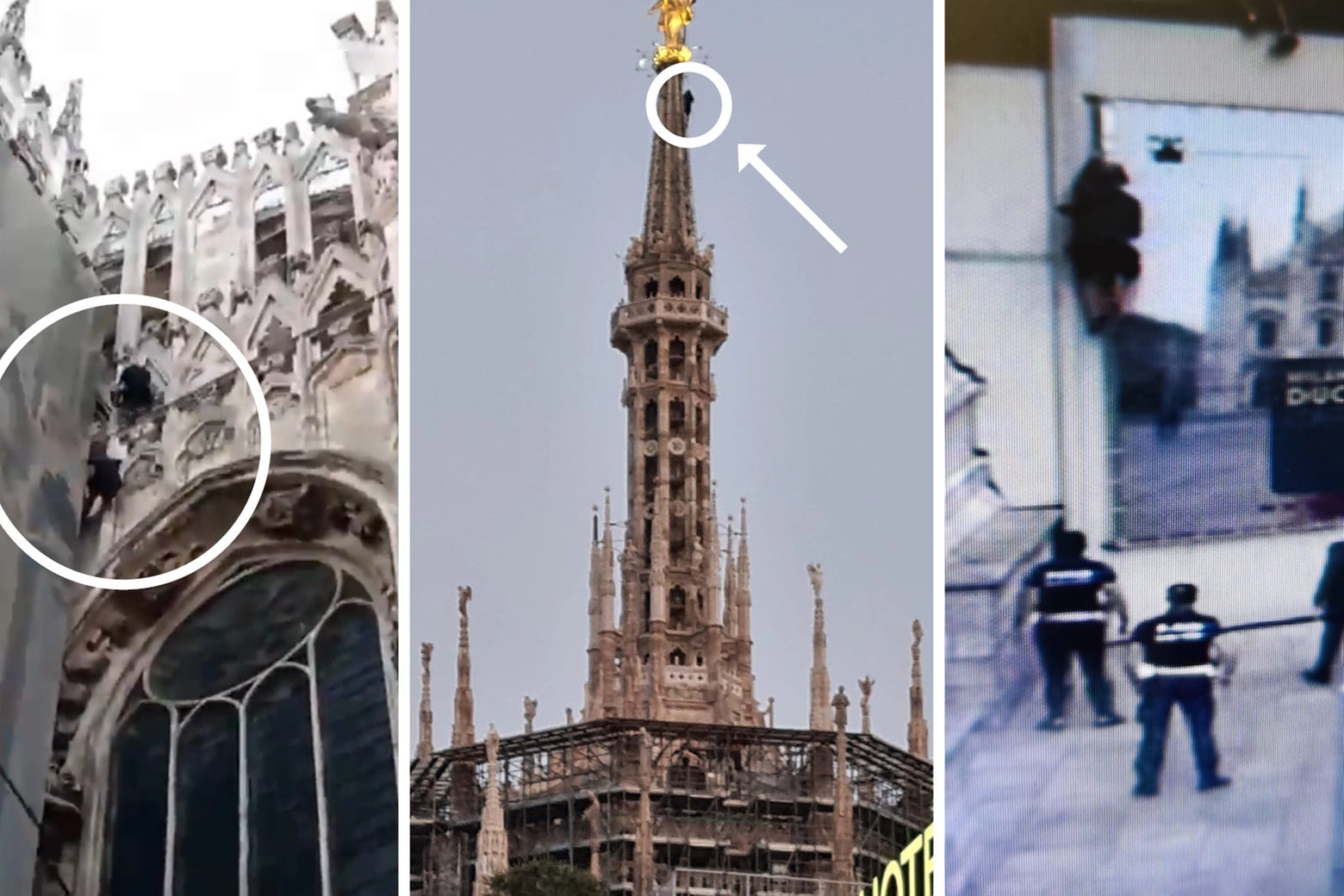 Le immagini dei due giovani francesi alla scalata del Duomo di Milano