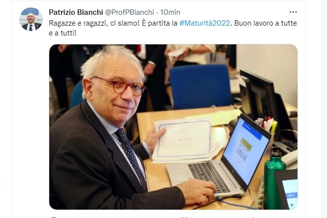 Il tweet del ministro Bianchi
